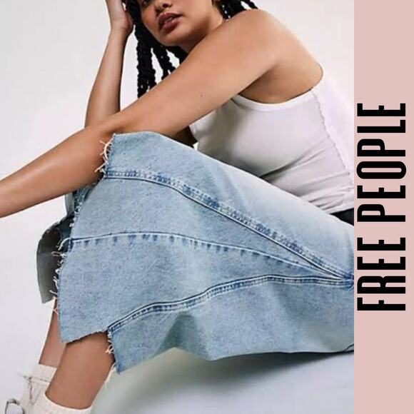 Free People jeans wide-leg 24L cropped pieced cotton flare pants - Picture 3 of 10